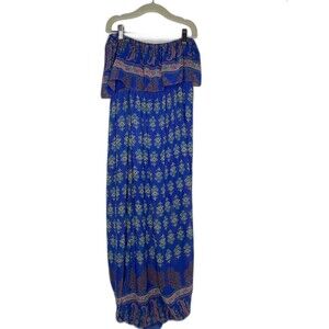 Soprano Women Blue Purple Pink Maxi Strapless Beach Casual Dress Size Large